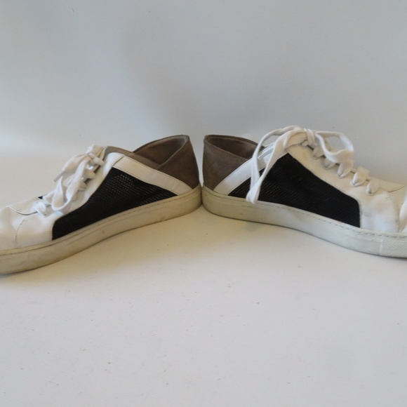 VINCE WHITE LEATHER BLACK MESH LACE UP SNEAKERS 9 - Picture 4 of 8